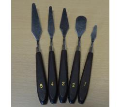 5 Malmesser Schablonier Messer Spachtel aus Metall Holzgriff los